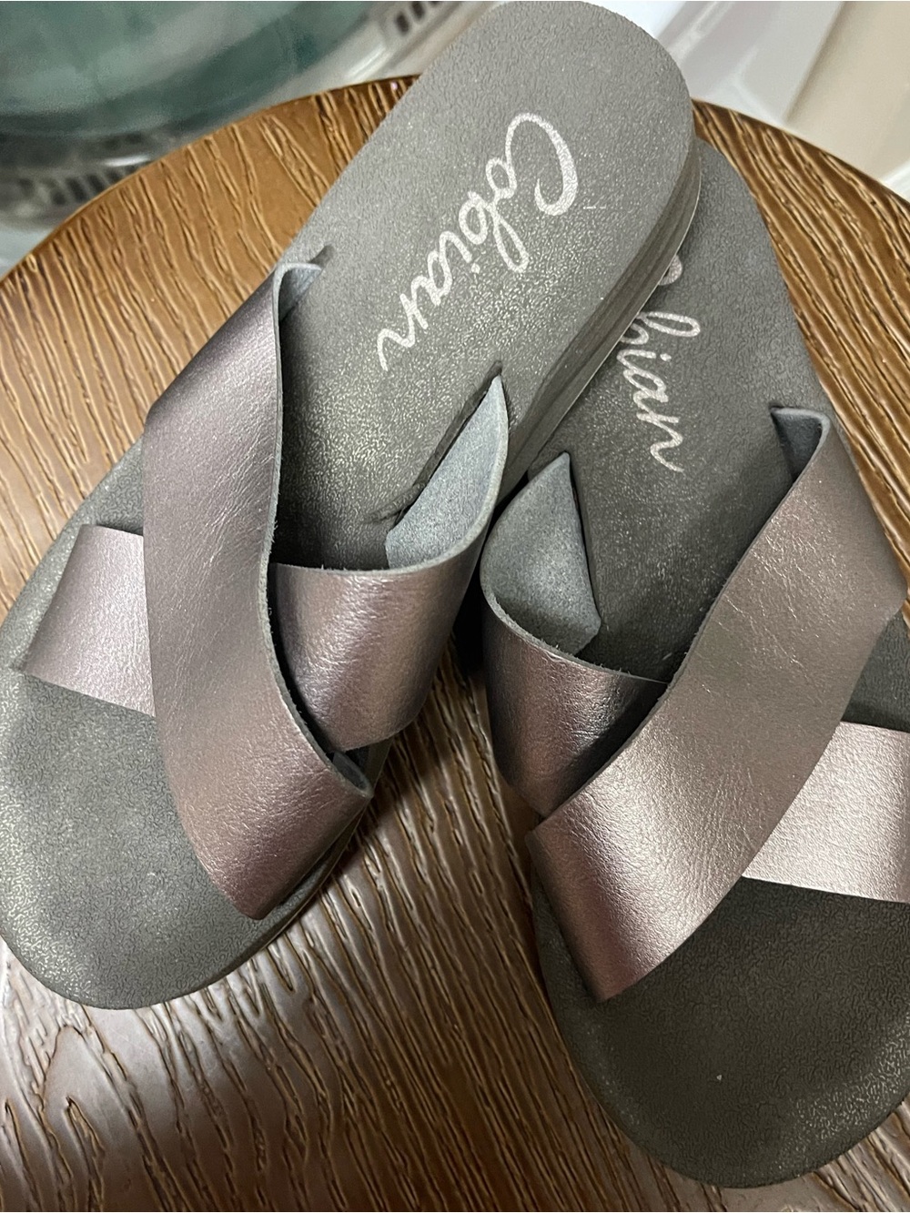 Cobian Women's Metallic Pewter Crisscross Slide Sandals